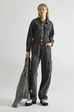 Glamorous Jumpsuits|Black Stonewash-Denim Jumpsuit -