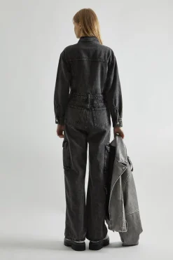 Glamorous Jumpsuits|Black Stonewash-Denim Jumpsuit -