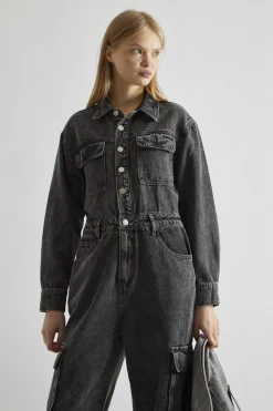 Glamorous Jumpsuits|Black Stonewash-Denim Jumpsuit -