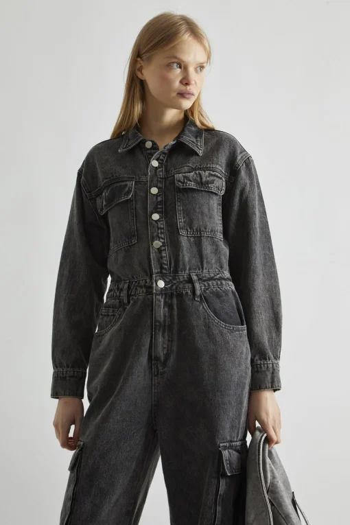 Glamorous Jumpsuits|Black Stonewash-Denim Jumpsuit -