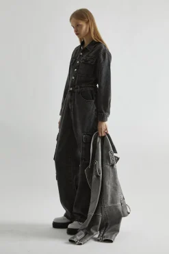 Glamorous Jumpsuits|Black Stonewash-Denim Jumpsuit -