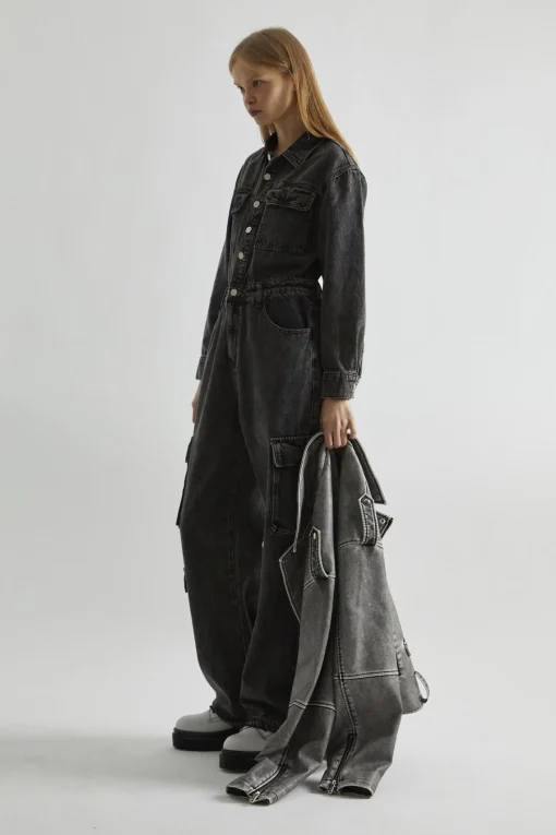 Glamorous Jumpsuits|Black Stonewash-Denim Jumpsuit -