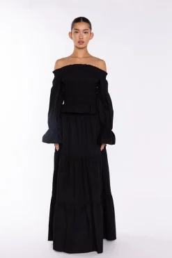Glamorous Co-ords|Maxi Skirts|Black Tiered Maxi-Skirt -