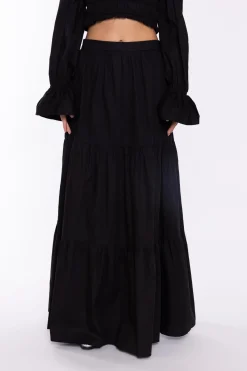 Glamorous Co-ords|Maxi Skirts|Black Tiered Maxi-Skirt -
