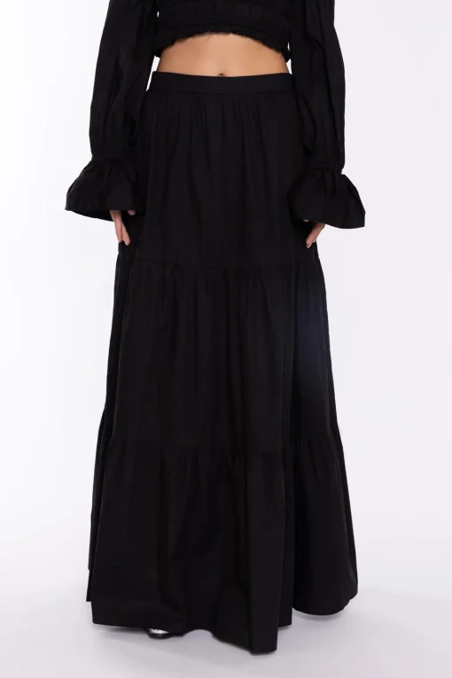 Glamorous Co-ords|Maxi Skirts|Black Tiered Maxi-Skirt -