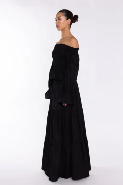 Glamorous Co-ords|Maxi Skirts|Black Tiered Maxi-Skirt -