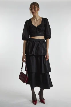 Glamorous Midi & Midaxi Skirts|Black Tiered Midi Skirt -