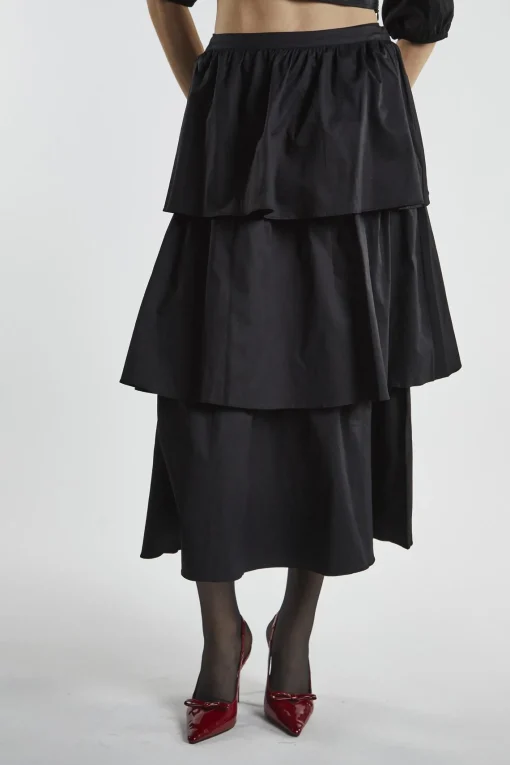 Glamorous Midi & Midaxi Skirts|Black Tiered Midi Skirt -