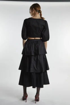 Glamorous Midi & Midaxi Skirts|Black Tiered Midi Skirt -