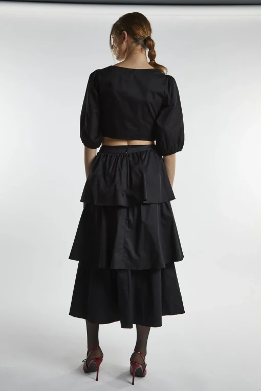 Glamorous Midi & Midaxi Skirts|Black Tiered Midi Skirt -