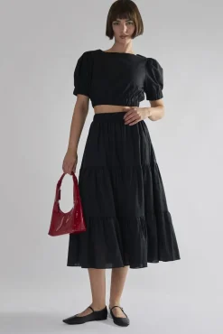 Glamorous Midi & Midaxi Skirts|Black Tiered Midi-Skirts -