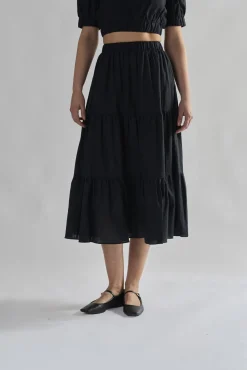 Glamorous Midi & Midaxi Skirts|Black Tiered Midi-Skirts -