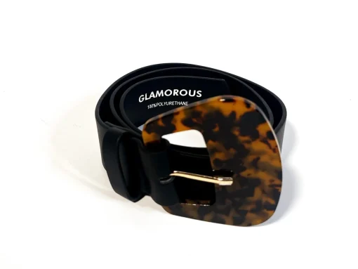 Glamorous Belts|Black Tortoiseshell-Buckle Belt -