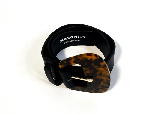 Glamorous Belts|Black Tortoiseshell-Buckle Belt -