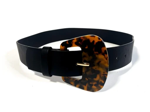 Glamorous Belts|Black Tortoiseshell-Buckle Belt -