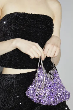 Glamorous Going Out Tops|Co-ords|Black Velvet-Sequin Bandeau Crop-Top -