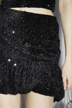 Glamorous Going Out Skirts|Co-ords|Black Velvet-Sequin Puffball Mini-Skirt -