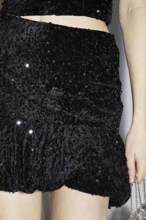 Glamorous Going Out Skirts|Co-ords|Black Velvet-Sequin Puffball Mini-Skirt -