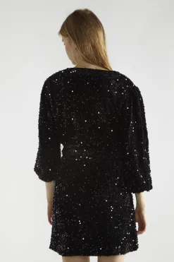 Glamorous Party Dresses|Going Out Dresses|Black Velvet-Sequin Wrap Mini-Dress -