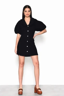 Glamorous Mini Dresses|Mini Dresses|Black V-Neck Button Front Mini-Dress -