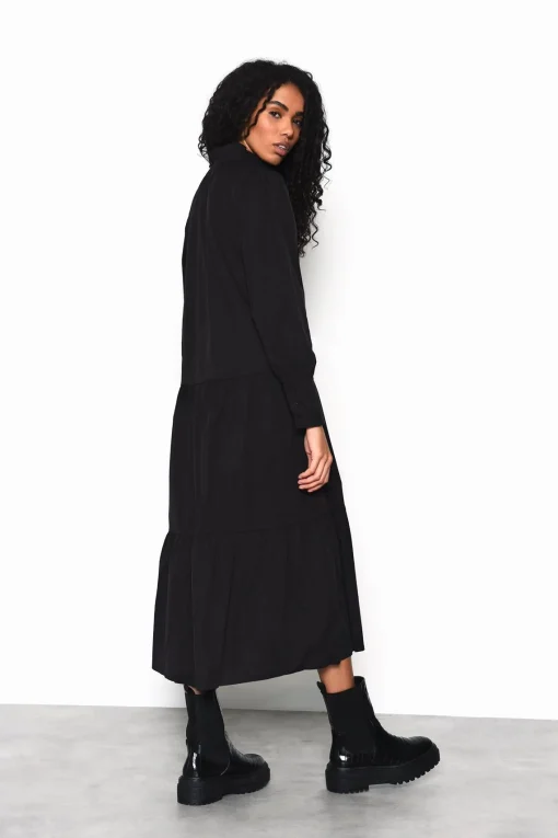 Glamorous Day Dresses|Maxi Dresses|Black V-Neck Long-Sleeve Maxi-Dress -