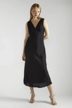 Glamorous Day Dresses|Midi & Midaxi Dresses|Black V-neck Midi-Dress -