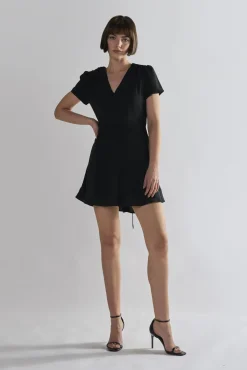 Glamorous Day Dresses|Mini Dresses|Black V-Neck Mini-Dresses -