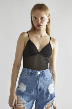 Glamorous Crops, Corsets & Bodysuits|Black V-Neck Sleeveless-Bodysuit -