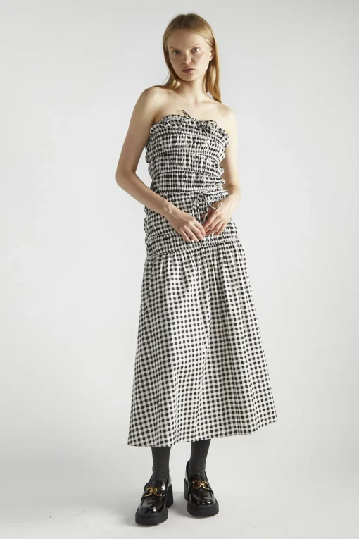Glamorous Crops, Corsets & Bodysuits|Black White Gingham-Print Bardot Crop-Top -