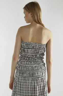 Glamorous Crops, Corsets & Bodysuits|Black White Gingham-Print Bardot Crop-Top -