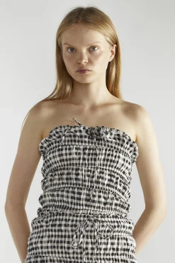 Glamorous Crops, Corsets & Bodysuits|Black White Gingham-Print Bardot Crop-Top -