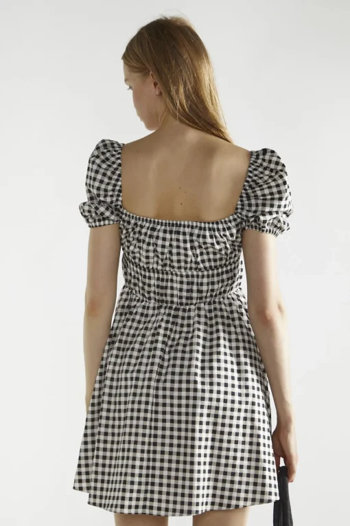 Glamorous Day Dresses|Mini Dresses|Black White Gingham-Print Skater Mini-Dress -