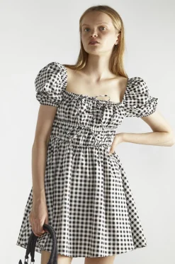 Glamorous Day Dresses|Mini Dresses|Black White Gingham-Print Skater Mini-Dress -