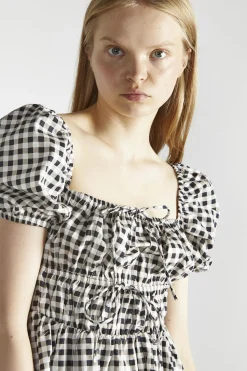 Glamorous Day Dresses|Mini Dresses|Black White Gingham-Print Skater Mini-Dress -