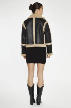 Glamorous Faux Fur & Leather|Jackets|Black-Beige Faux-Fur Trim Jacket -