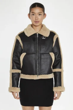 Glamorous Faux Fur & Leather|Jackets|Black-Beige Faux-Fur Trim Jacket -
