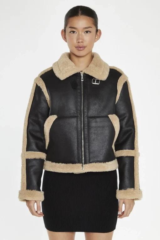 Glamorous Faux Fur & Leather|Jackets|Black-Beige Faux-Fur Trim Jacket -