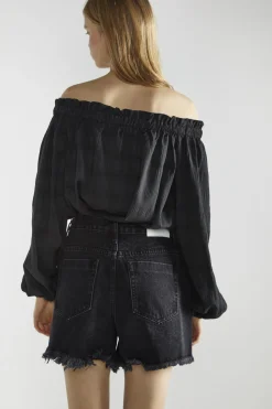 Glamorous Blouses & Shirts|Black-Check Swing Bardot-Top -