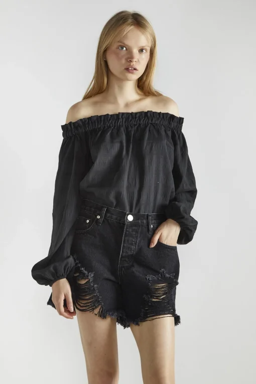 Glamorous Blouses & Shirts|Black-Check Swing Bardot-Top -