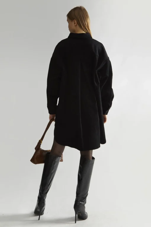 Glamorous Day Dresses|Black-Corduroy Hi-Low Shirt-Dress -