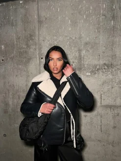 Glamorous Jackets|Black-Cream Biker-Jacket -
