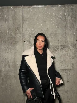 Glamorous Jackets|Black-Cream Biker-Jacket -