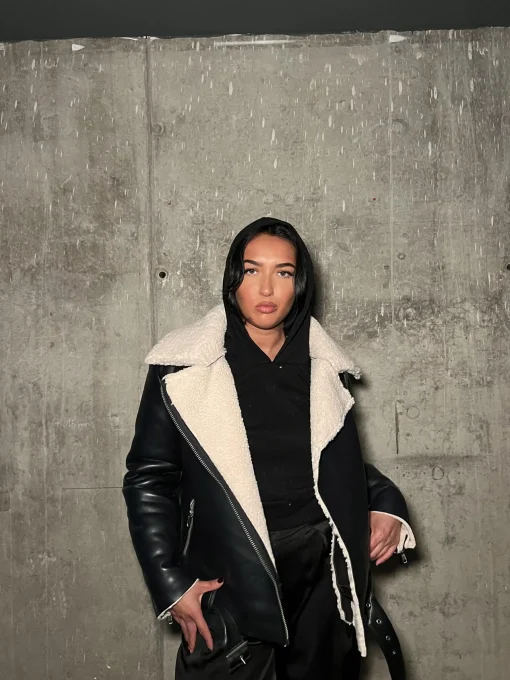 Glamorous Jackets|Black-Cream Biker-Jacket -