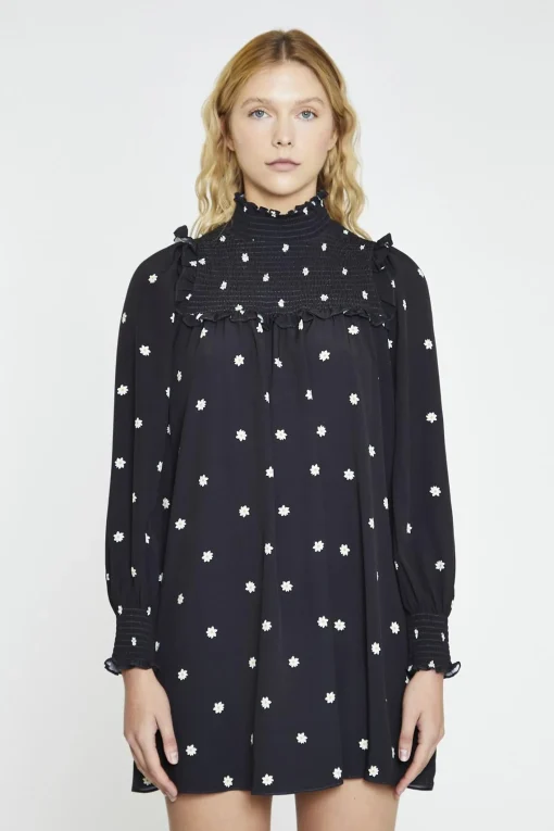 Glamorous Mini Dresses|Mini Dresses|Black-Daisy Turtle-Neck Mini-Dress -