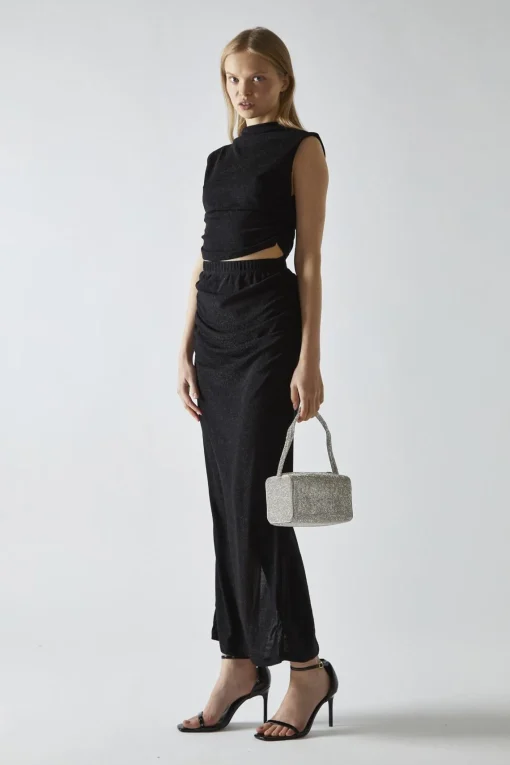 Glamorous Going Out Tops|Co-ords|Black-Glitter High-neck Crop-Top -