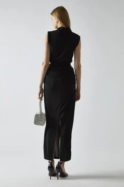 Glamorous Going Out Skirts|Co-ords|Black-Glitter Ruched Midaxi-Skirt -