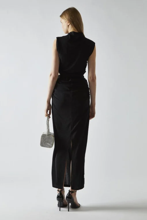 Glamorous Going Out Skirts|Co-ords|Black-Glitter Ruched Midaxi-Skirt -