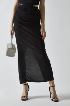 Glamorous Going Out Skirts|Co-ords|Black-Glitter Ruched Midaxi-Skirt -
