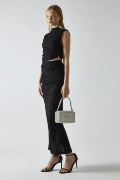 Glamorous Going Out Skirts|Co-ords|Black-Glitter Ruched Midaxi-Skirt -
