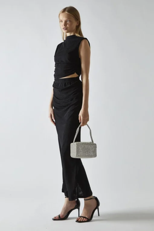 Glamorous Going Out Skirts|Co-ords|Black-Glitter Ruched Midaxi-Skirt -